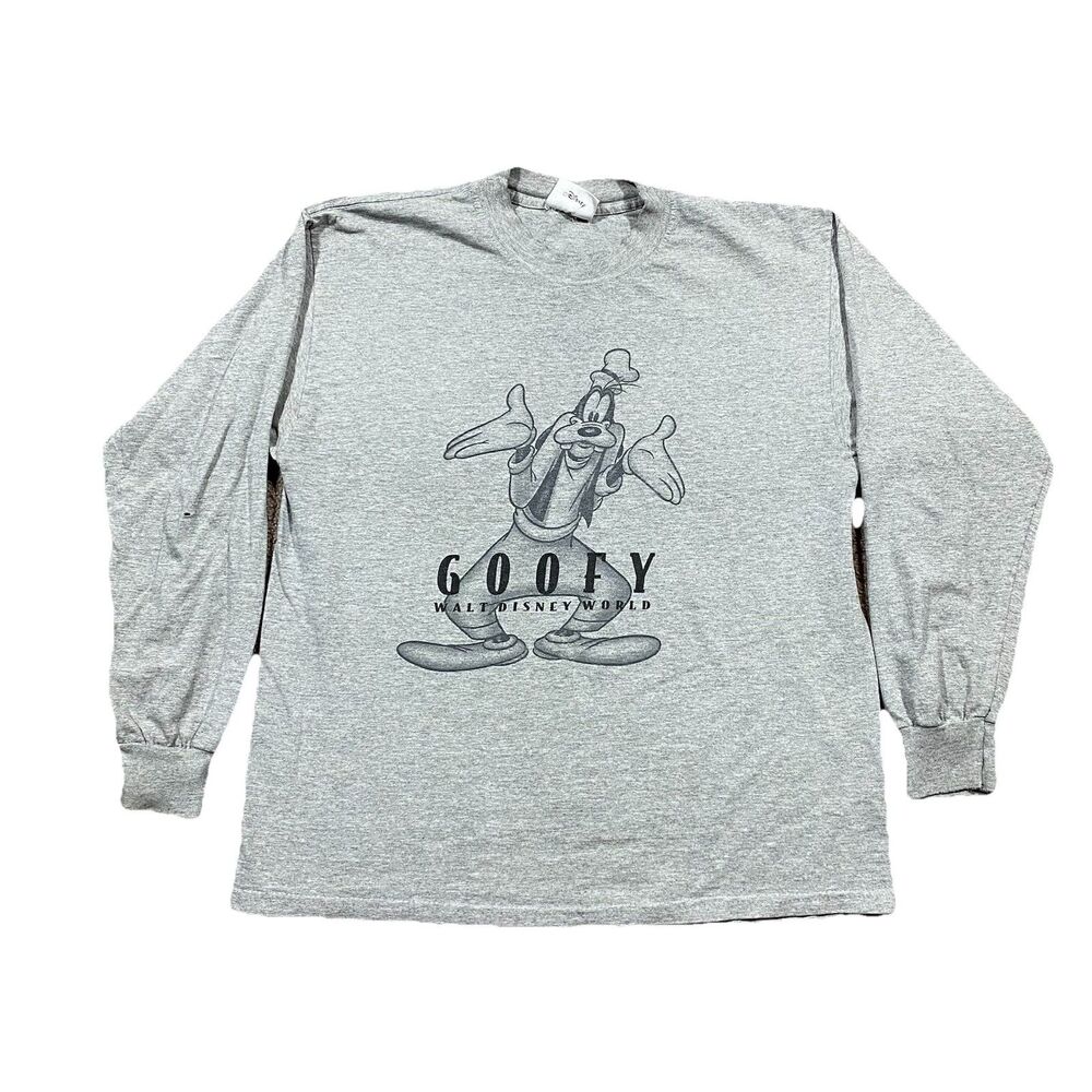 Vintage Walt Disney World Goofy Long Sleeve Gray Graphic Tee L
